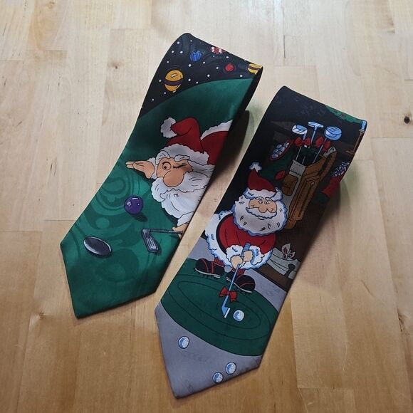 Lot Of 2 Specialties Hallmark Santa Playing Golf Tie's - Picture 11 of 12